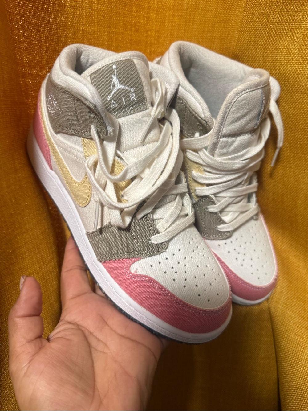 Nike Kids Colorblock Mid-Top Sneakers in Pink, Beige & Gray - Picture 2 of 8